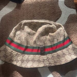 Gucci Monogram Beige and Brown Bucket Hat